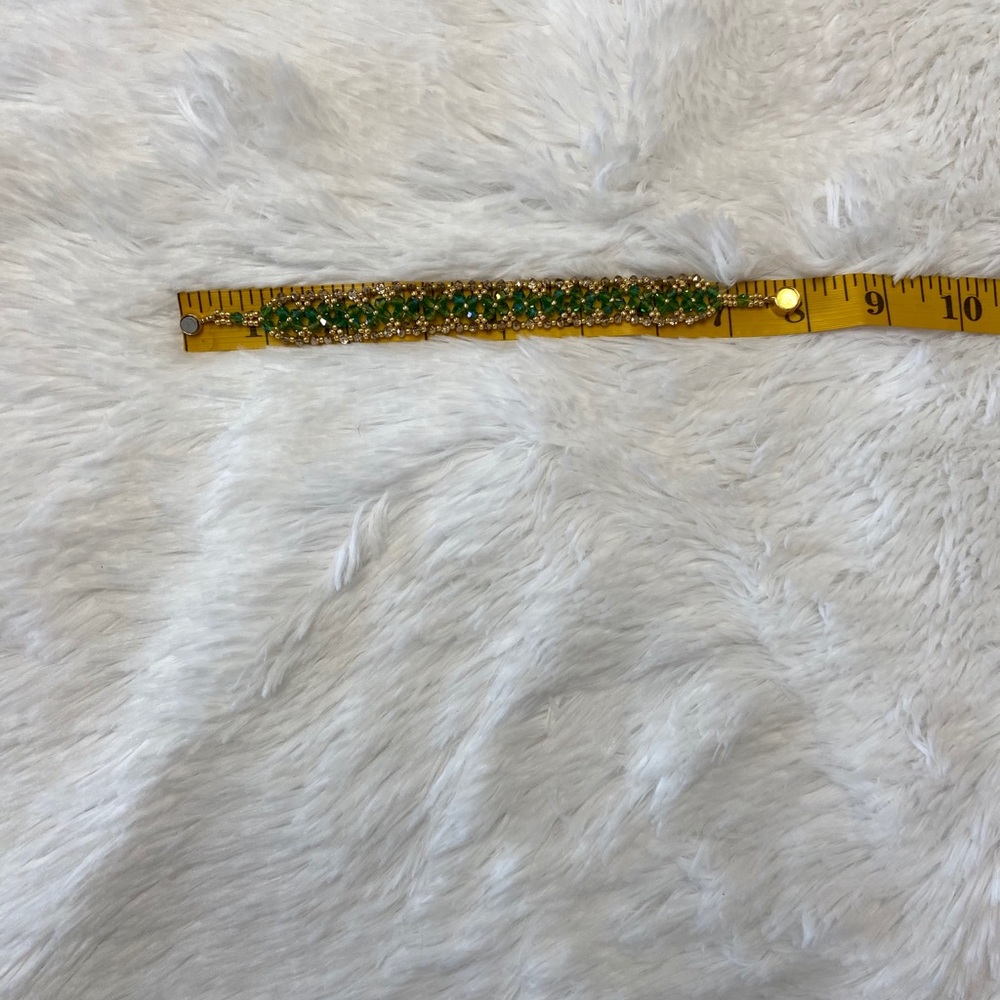 HANDMADE Beaded Green & Gold Boho Bracelet - Picture 5 of 5